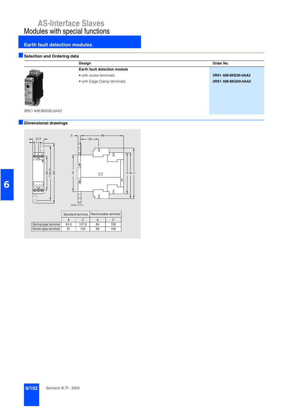 As-interface slaves, Modules with special functions, Earth fault detection modules | Siemens ISI EN 50295 User Manual | Page 102 / 152