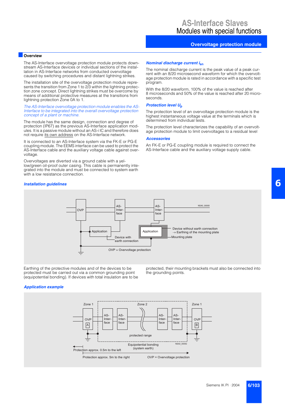 Overvoltage protection module, As-interface slaves, Modules with special functions | Siemens ISI EN 50295 User Manual | Page 103 / 152