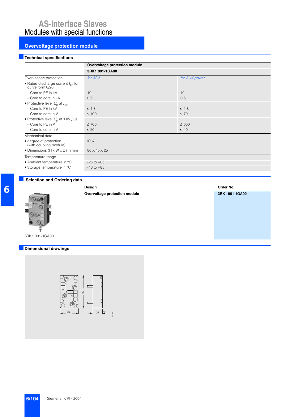 As-interface slaves, Modules with special functions, Overvoltage protection module | Siemens ISI EN 50295 User Manual | Page 104 / 152