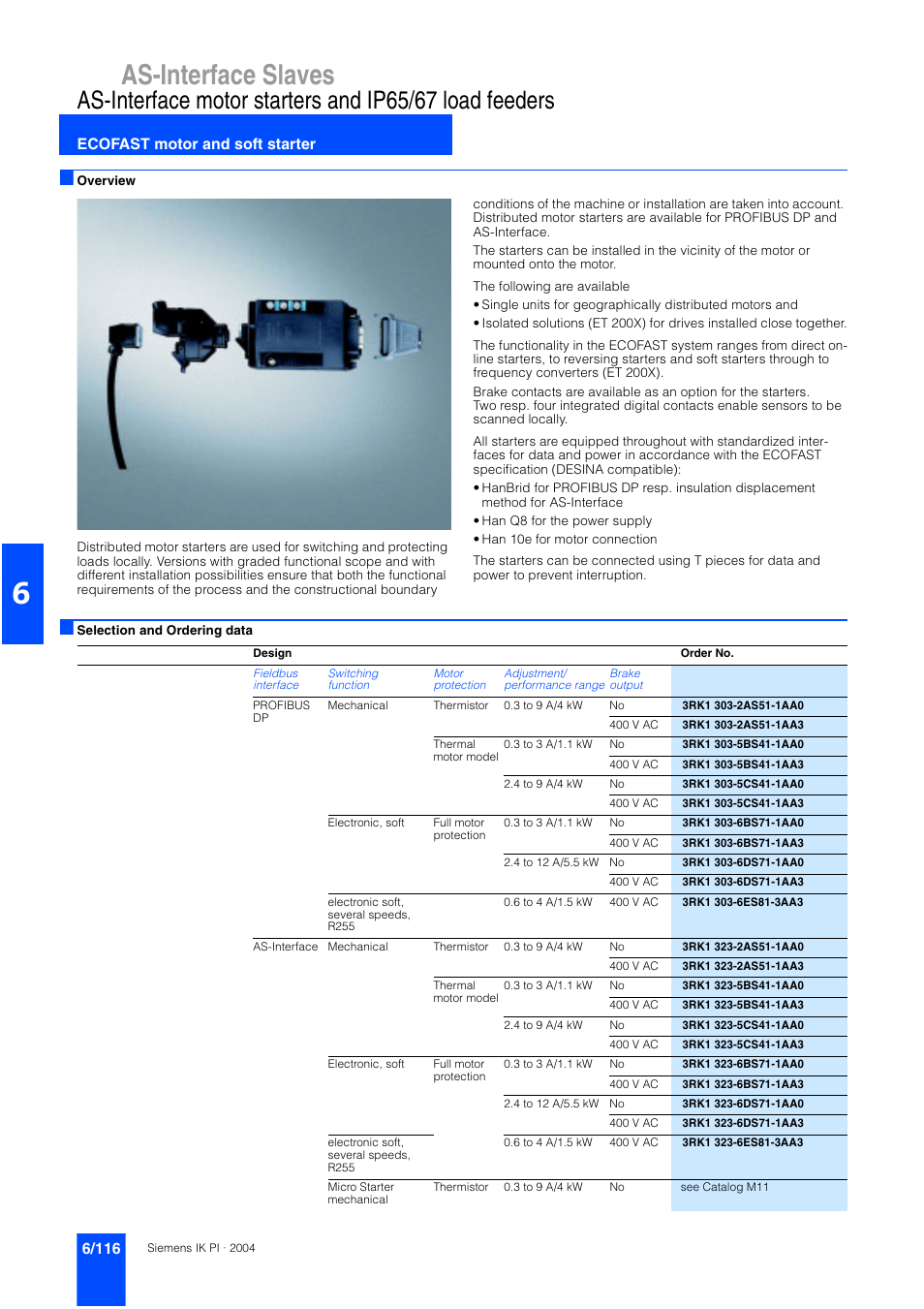 Ecofast motor and soft starter, As-interface slaves | Siemens ISI EN 50295 User Manual | Page 116 / 152