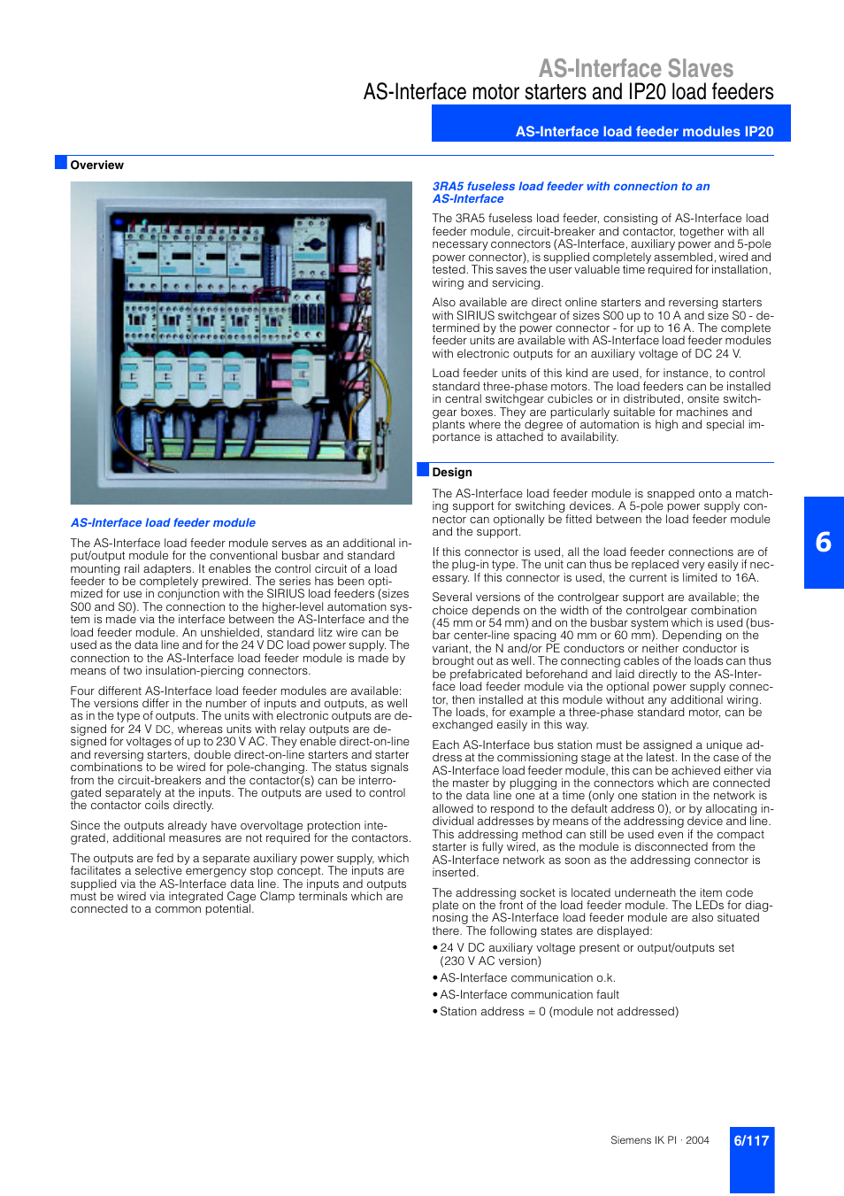 As-interface load feeder modules ip20, 6/117 as-interface motor starters and, Ip20 load feeders | Load feeder modules ip20, As-interface slaves, As-interface motor starters and ip20 load feeders | Siemens ISI EN 50295 User Manual | Page 117 / 152