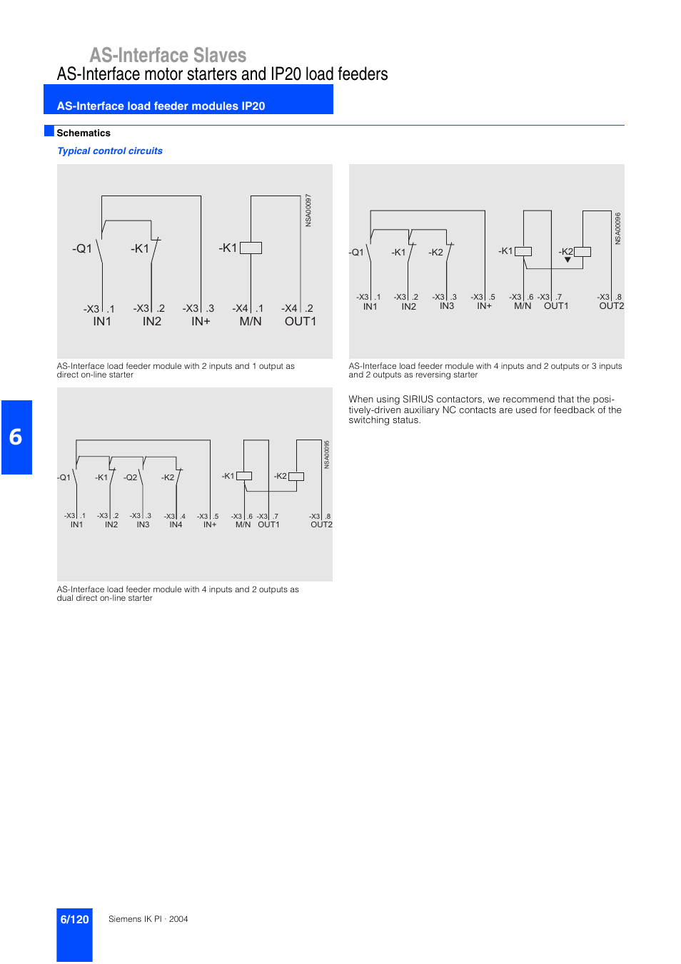 As-interface slaves, As-interface motor starters and ip20 load feeders, I n 1 | I n 2 m / n, I n + o u t 1 - q 1 - k 1 - k 1 | Siemens ISI EN 50295 User Manual | Page 120 / 152