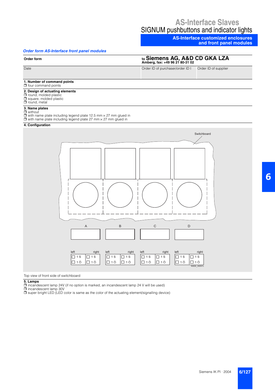 As-interface slaves, Signum pushbuttons and indicator lights, Siemens ag, a&d cd gka lza | Siemens ISI EN 50295 User Manual | Page 127 / 152