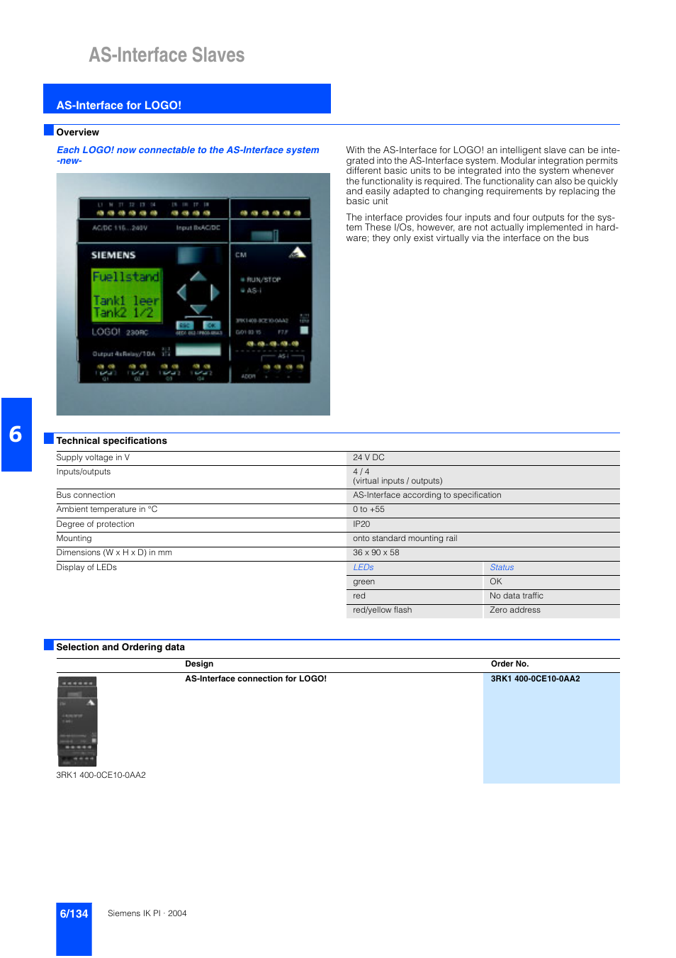 As-interface for logo, 6/134 as-interface for logo, As-interface slaves | Siemens ISI EN 50295 User Manual | Page 134 / 152