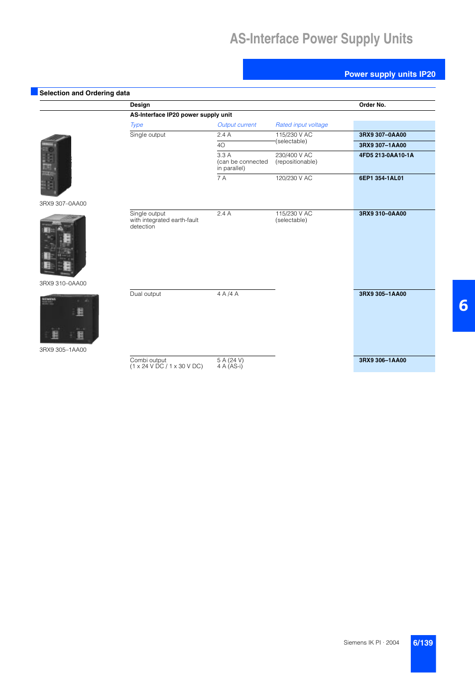 As-interface power supply units | Siemens ISI EN 50295 User Manual | Page 139 / 152