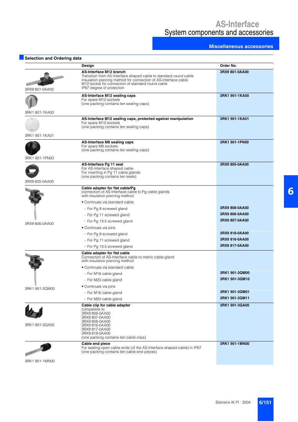 Miscellaneous accessories, As-interface, System components and accessories | Siemens ISI EN 50295 User Manual | Page 151 / 152