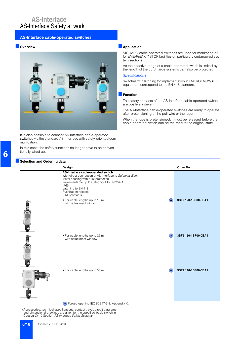 As-interface cable-operated switches, As-interface, As-interface safety at work | Siemens ISI EN 50295 User Manual | Page 18 / 152