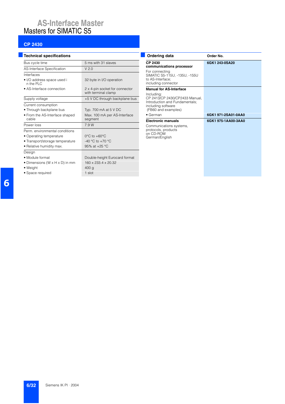 As-interface master, Masters for simatic s5 | Siemens ISI EN 50295 User Manual | Page 32 / 152