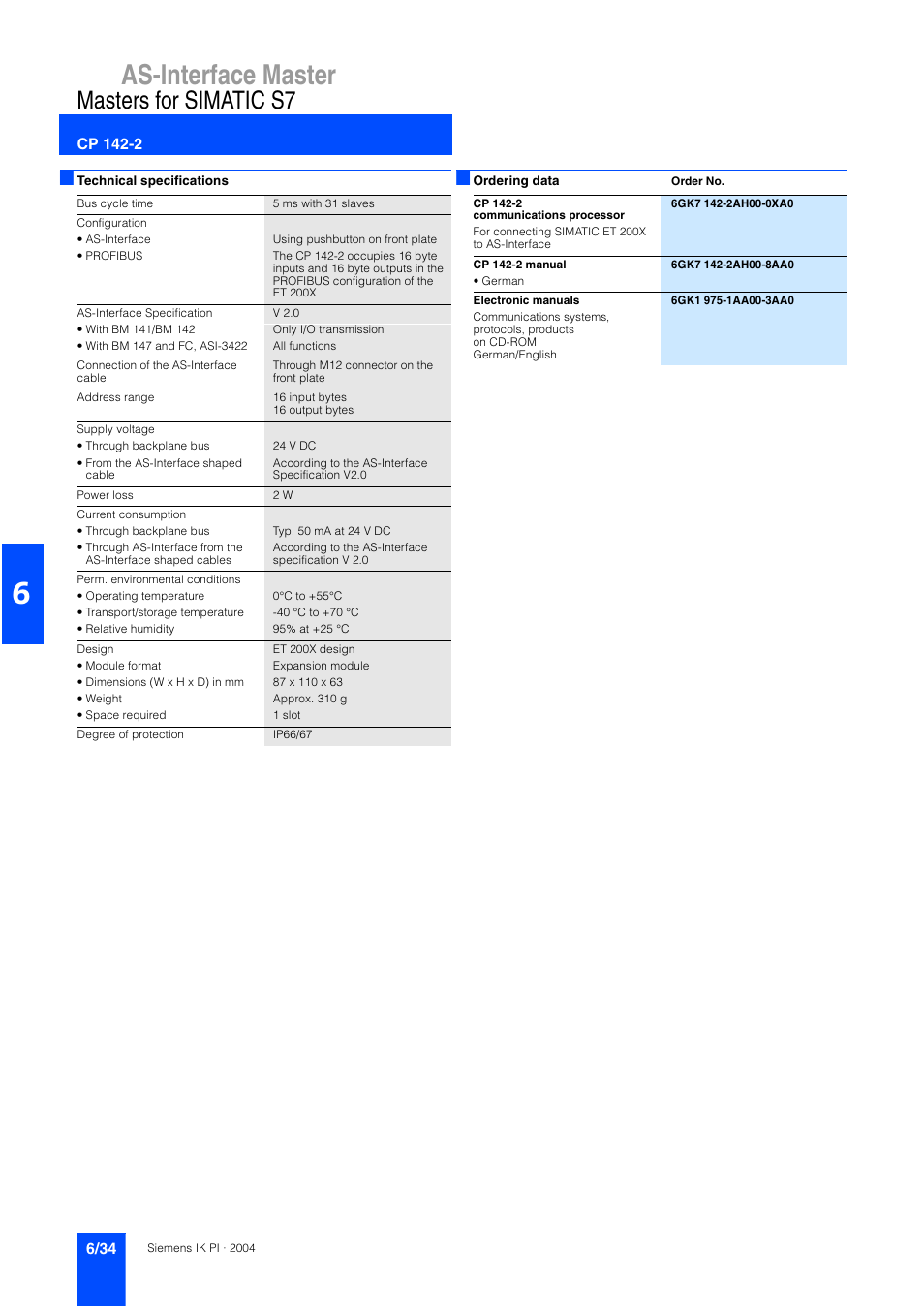 As-interface master, Masters for simatic s7 | Siemens ISI EN 50295 User Manual | Page 34 / 152