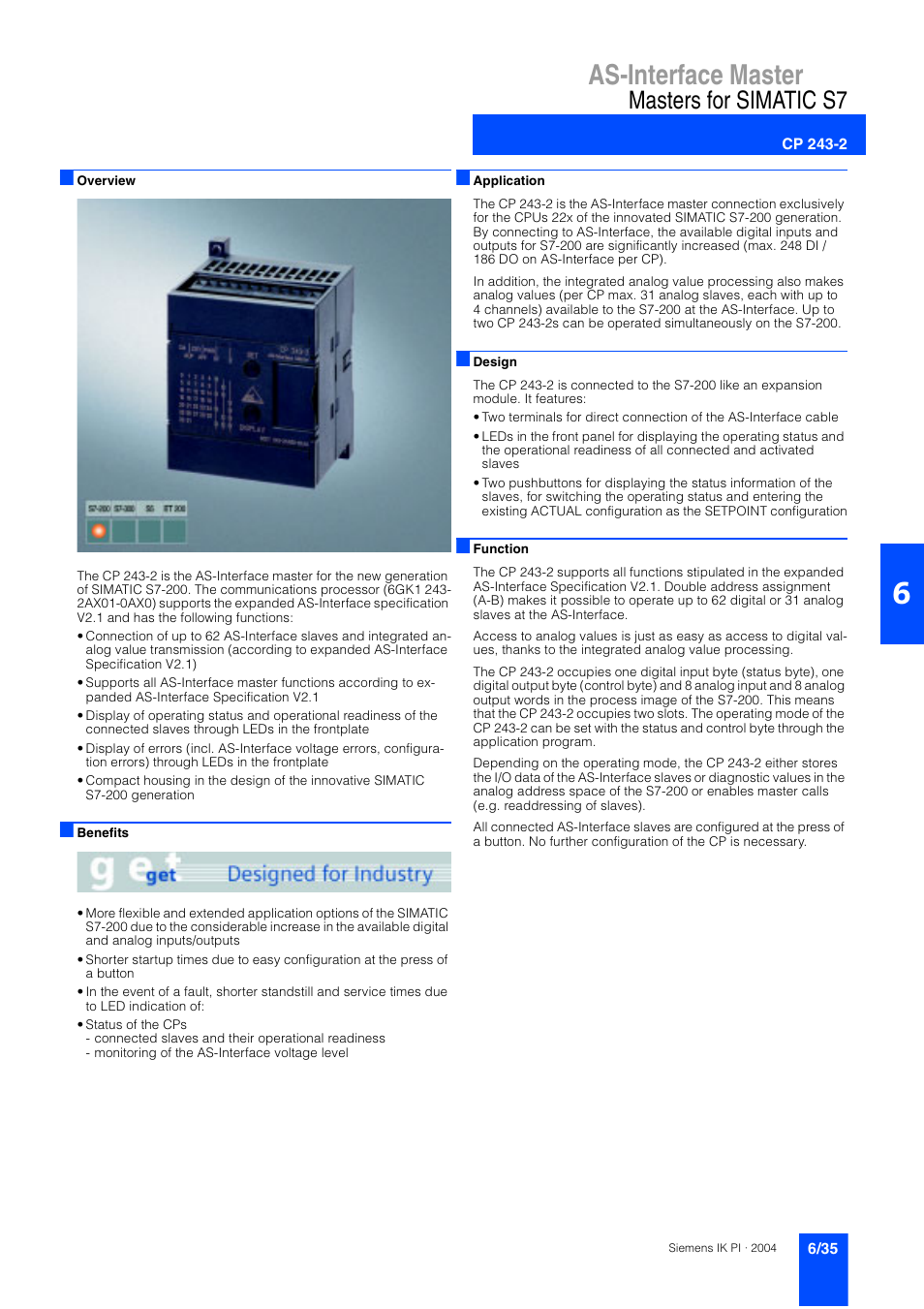 Cp 243-2, As-interface master, Masters for simatic s7 | Siemens ISI EN 50295 User Manual | Page 35 / 152