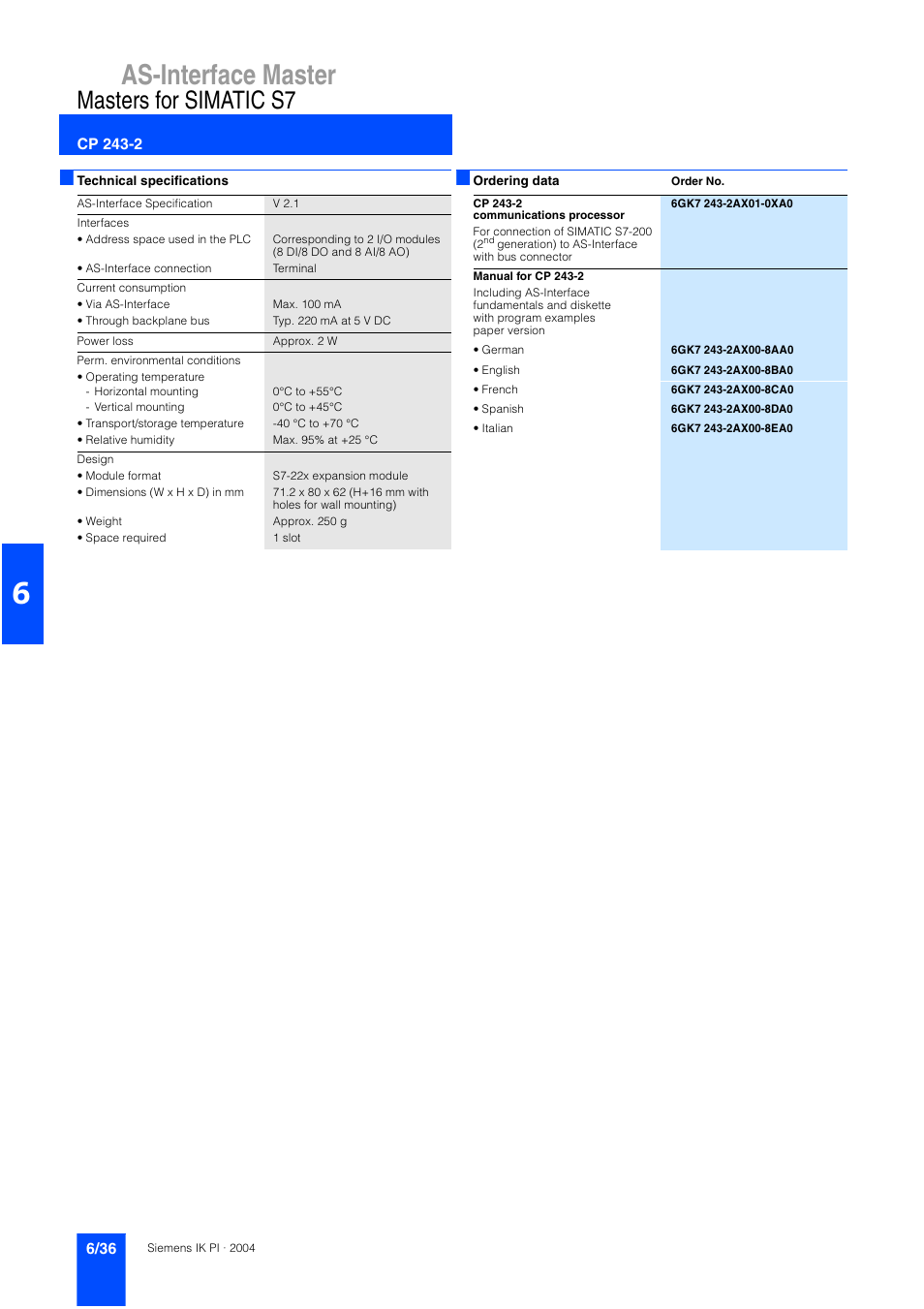 As-interface master, Masters for simatic s7 | Siemens ISI EN 50295 User Manual | Page 36 / 152