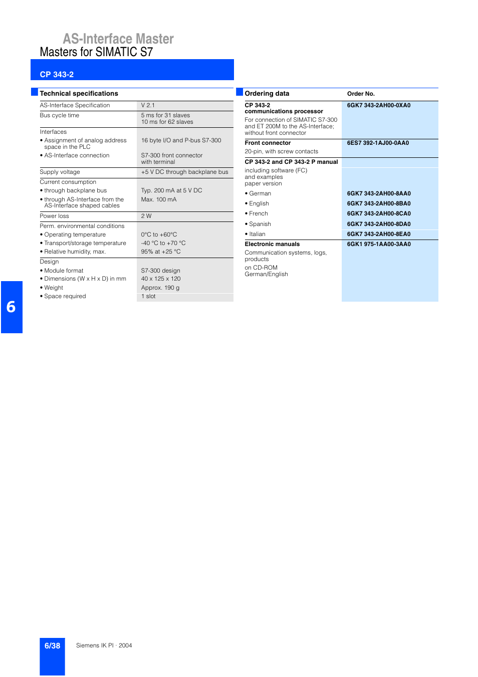 As-interface master, Masters for simatic s7 | Siemens ISI EN 50295 User Manual | Page 38 / 152