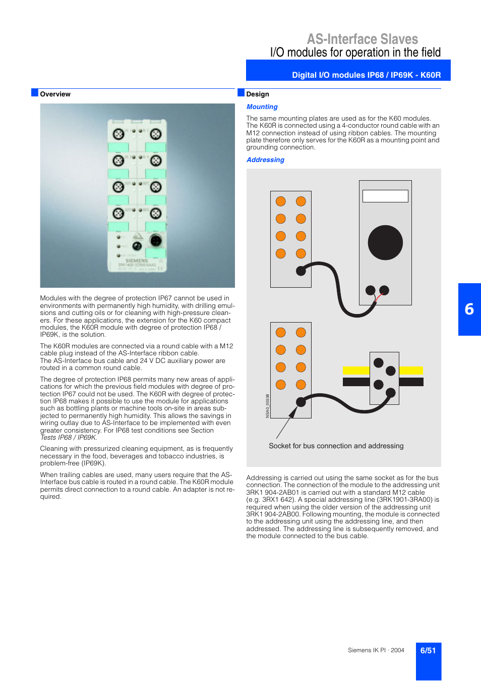 Digital i/o modules ip68 / ip69k - k60r, Digital i/o modules ip68 / ip69k – k60r, As-interface slaves | I/o modules for operation in the field | Siemens ISI EN 50295 User Manual | Page 51 / 152