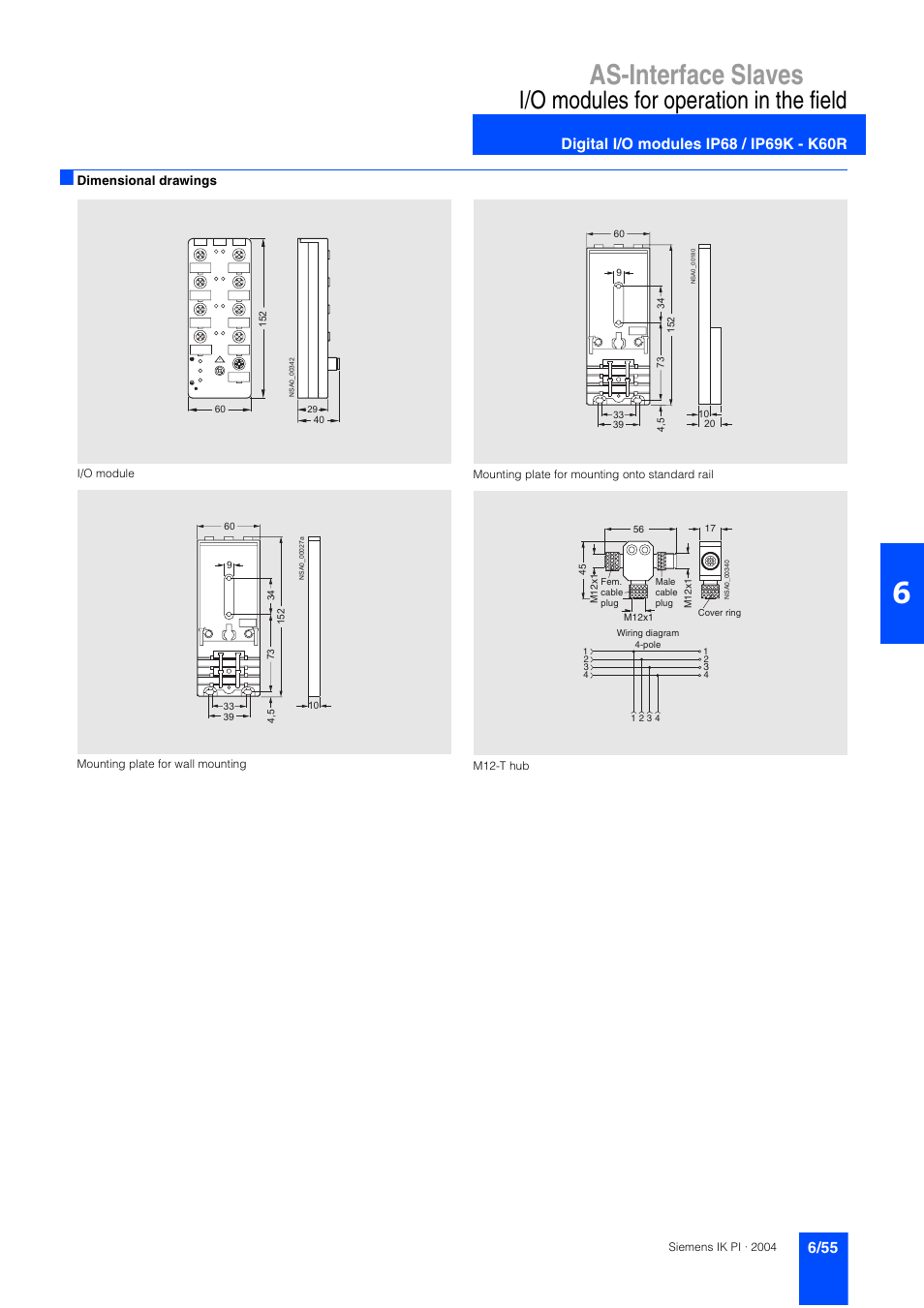 As-interface slaves, I/o modules for operation in the field, Dimensional drawings | Siemens ISI EN 50295 User Manual | Page 55 / 152