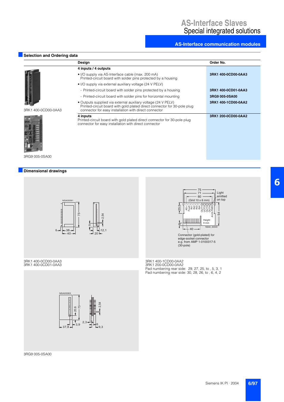 As-interface slaves, Special integrated solutions, As-interface communication modules | Siemens ISI EN 50295 User Manual | Page 97 / 152