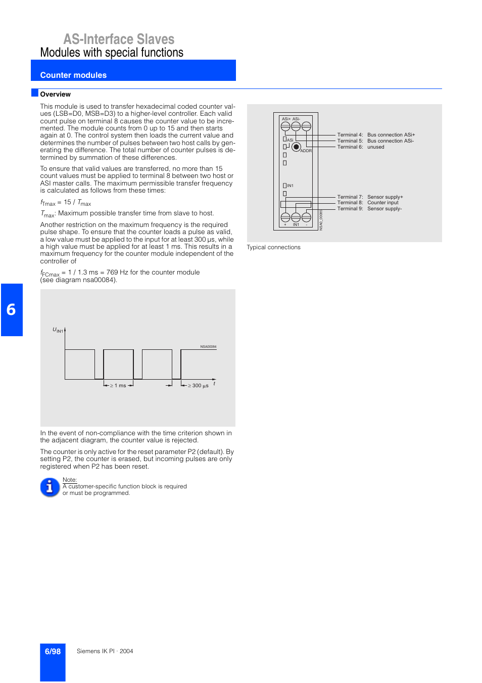 Modules with special functions, Counter modules, As-interface slaves (continued) | As-interface slaves | Siemens ISI EN 50295 User Manual | Page 98 / 152