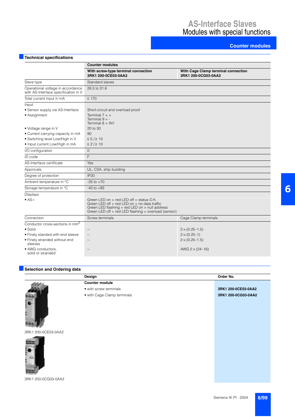 As-interface slaves, Modules with special functions | Siemens ISI EN 50295 User Manual | Page 99 / 152