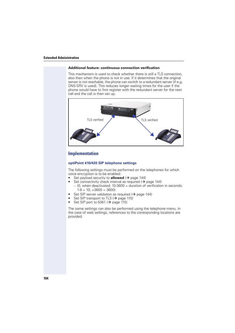 Implementation, Optipoint 410/420 sip telephone settings | Siemens HIPATH 8000 User Manual | Page 104 / 249