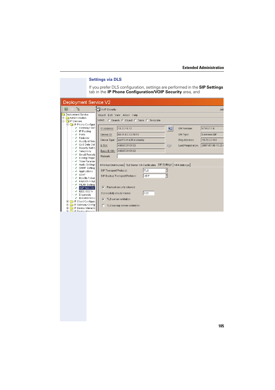 Settings via dls | Siemens HIPATH 8000 User Manual | Page 105 / 249