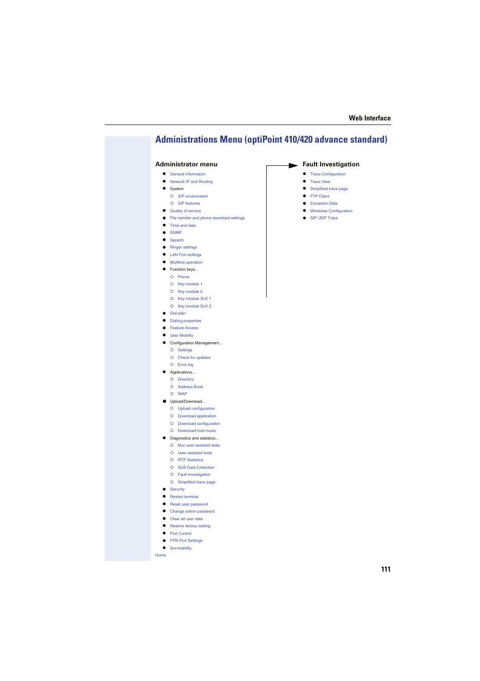 Web interface 111, Administrator menu fault investigation | Siemens HIPATH 8000 User Manual | Page 111 / 249