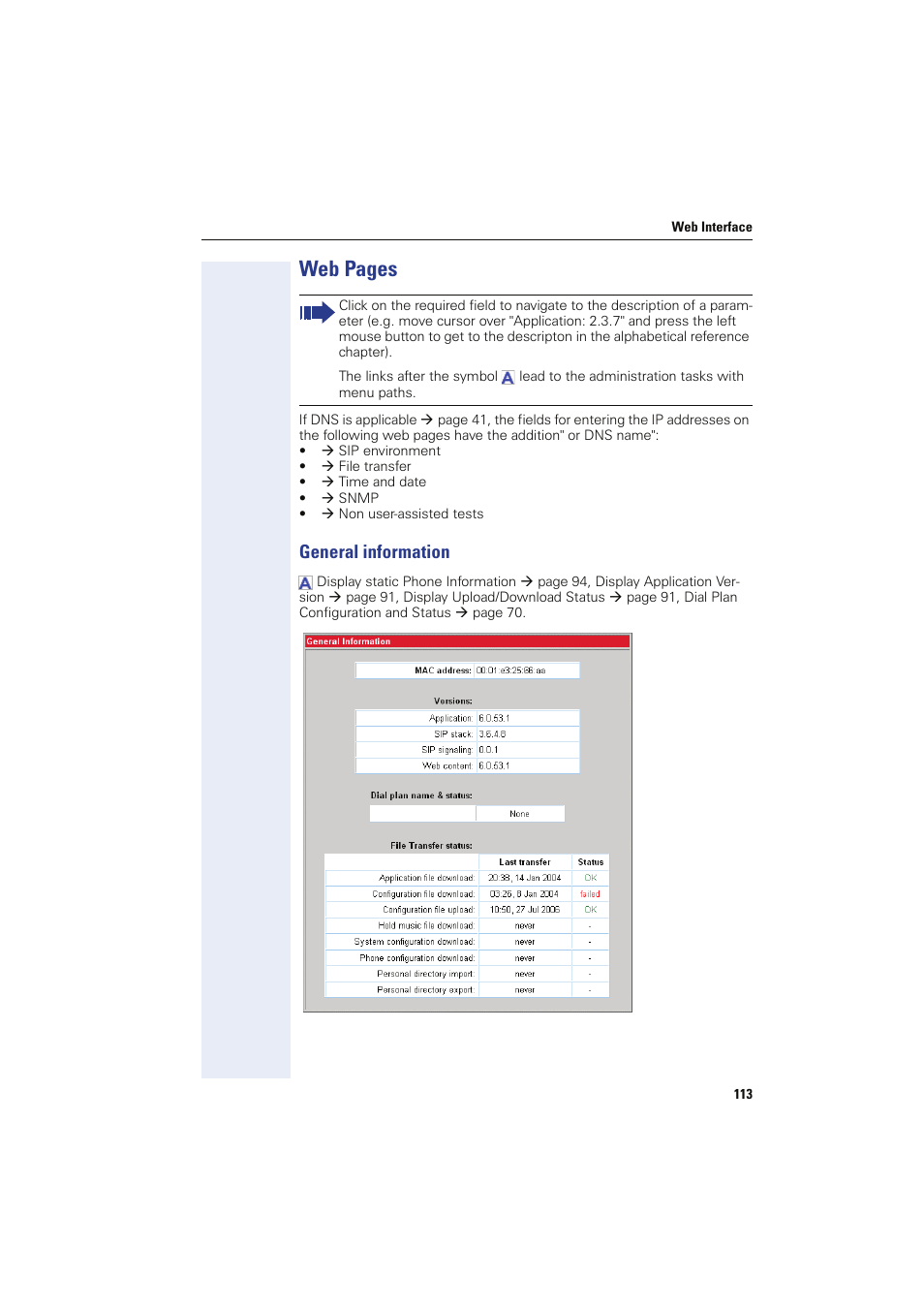 General information, Web pages | Siemens HIPATH 8000 User Manual | Page 113 / 249