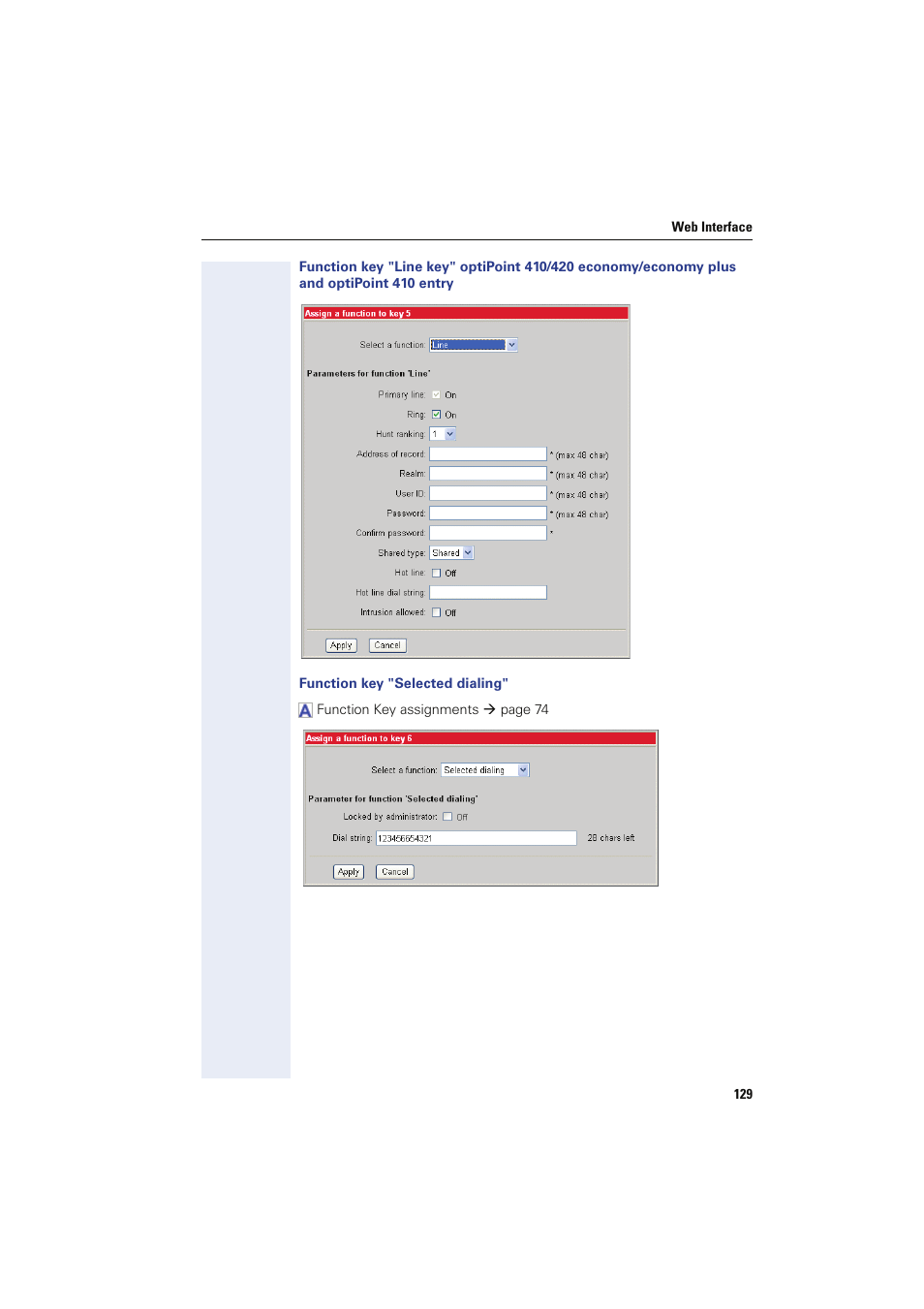 Function key "selected dialing | Siemens HIPATH 8000 User Manual | Page 129 / 249