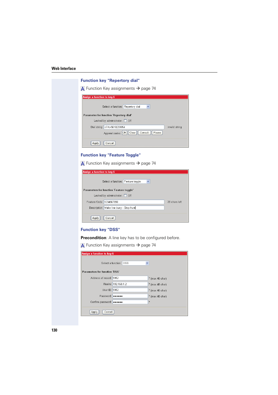 Function key "repertory dial, Function key "feature toggle, Function key "dss | Siemens HIPATH 8000 User Manual | Page 130 / 249