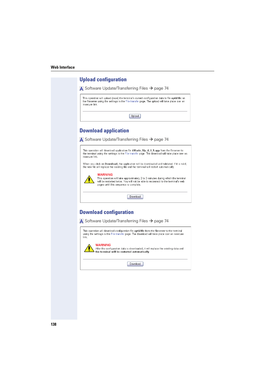 Upload configuration, Download application, Download configuration | Siemens HIPATH 8000 User Manual | Page 138 / 249