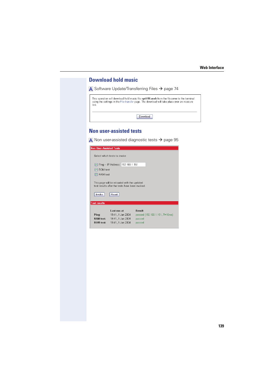 Download hold music, Non user-assisted tests, Download hold music non user-assisted tests | Æ non user-assisted tests | Siemens HIPATH 8000 User Manual | Page 139 / 249