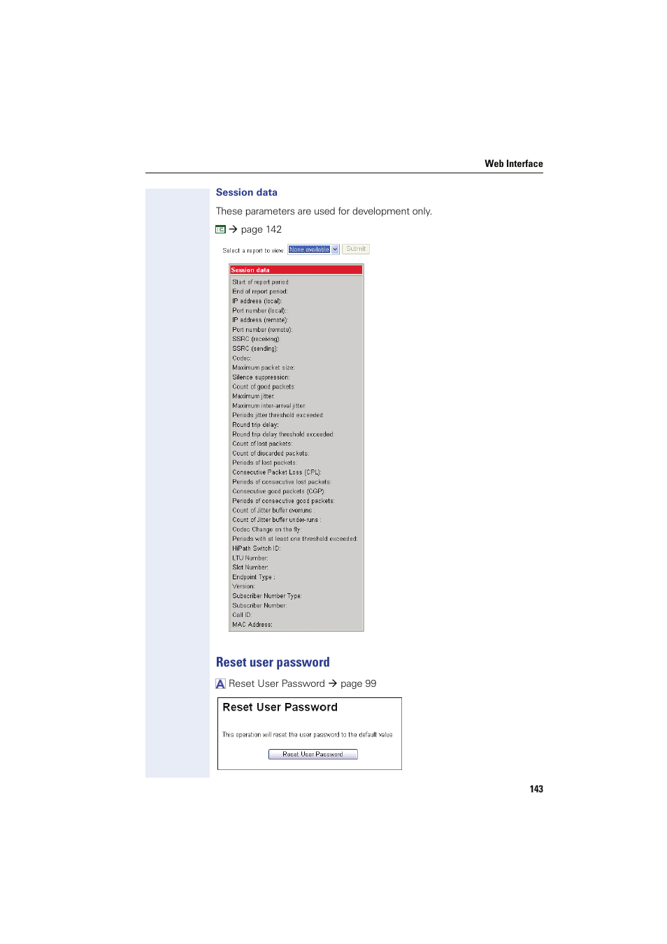 Session data, Reset user password | Siemens HIPATH 8000 User Manual | Page 143 / 249