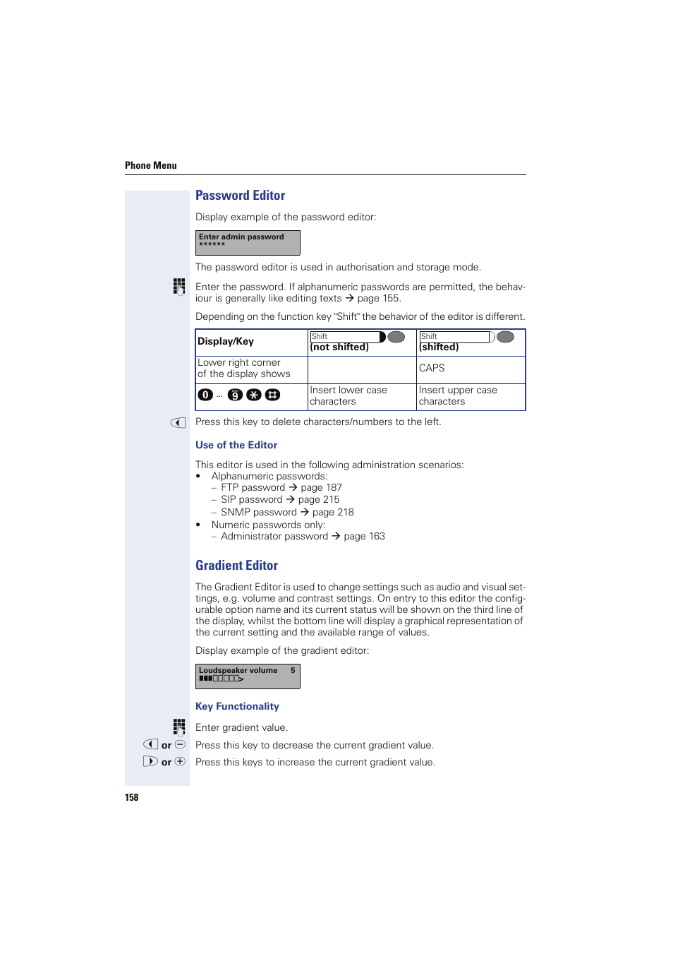 Password editor, Use of the editor, Gradient editor | Key functionality, Password editor gradient editor | Siemens HIPATH 8000 User Manual | Page 158 / 249