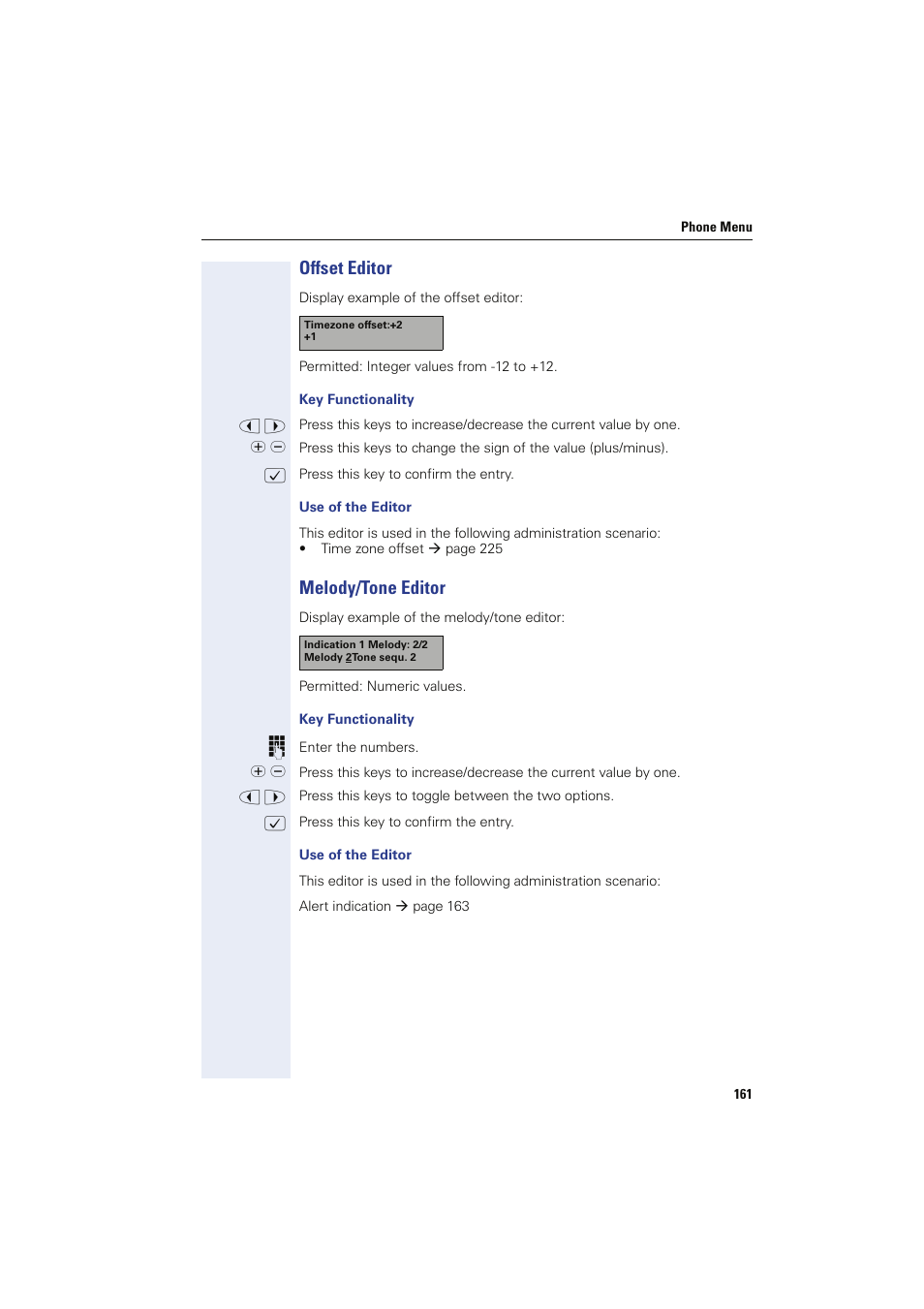 Offset editor, Key functionality, Use of the editor | Melody/tone editor, Offset editor melody/tone editor | Siemens HIPATH 8000 User Manual | Page 161 / 249