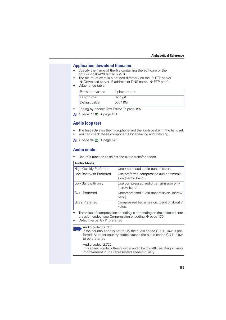 Application download filename, Audio loop test, Audio mode | Applic. dl filename | Siemens HIPATH 8000 User Manual | Page 165 / 249