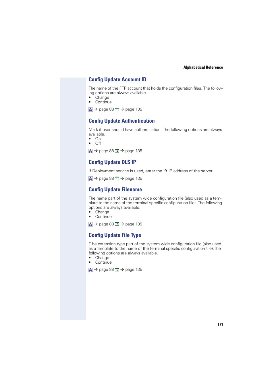 Config update account id, Config update authentication, Config update dls ip | Config update filename, Config update file type | Siemens HIPATH 8000 User Manual | Page 171 / 249