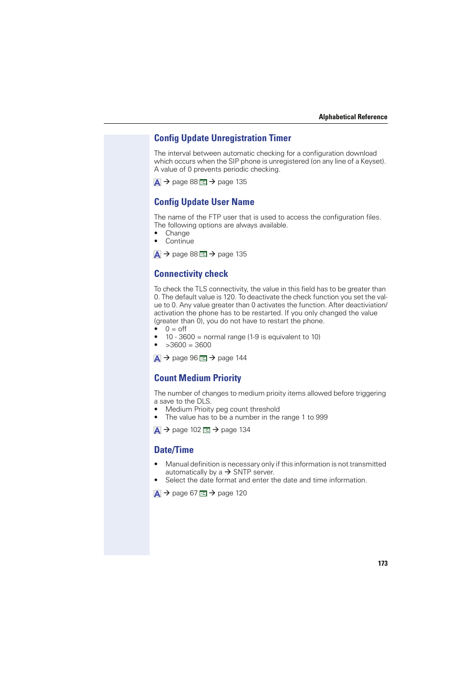 Config update unregistration timer, Config update user name, Connectivity check | Count medium priority, Date/time | Siemens HIPATH 8000 User Manual | Page 173 / 249