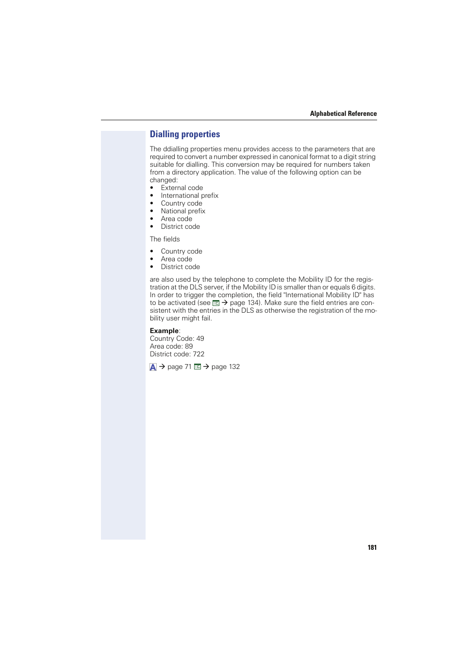 Dialling properties | Siemens HIPATH 8000 User Manual | Page 181 / 249