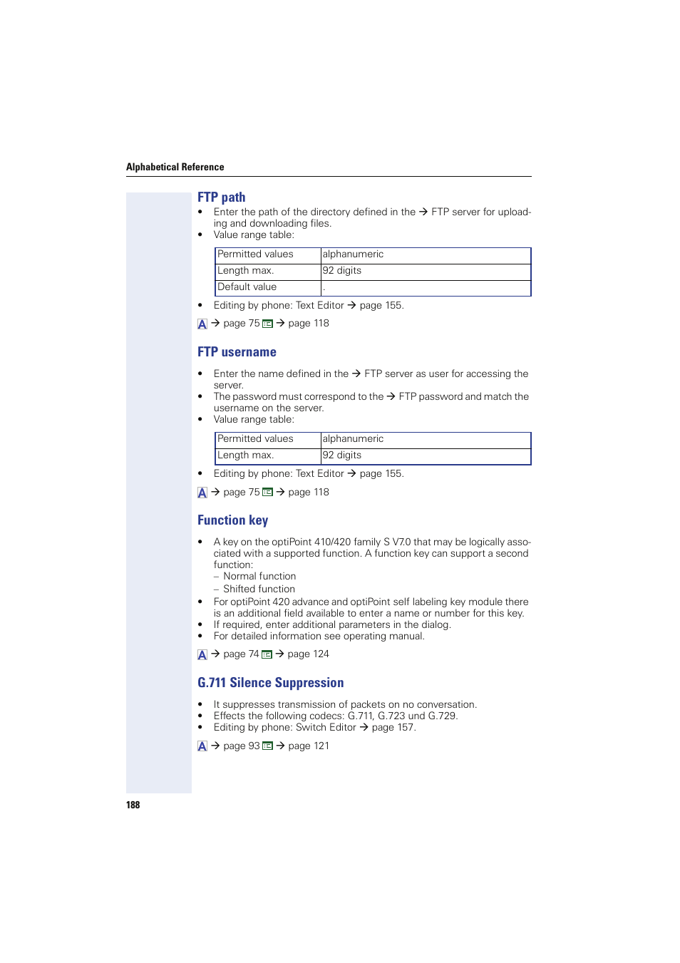 Ftp path, Ftp username, Function key | G.711 silence suppression, G711 silence, Æ ftp path), Æ ftp path, Æ ftp username, Pond to the æ ftp username and mat | Siemens HIPATH 8000 User Manual | Page 188 / 249