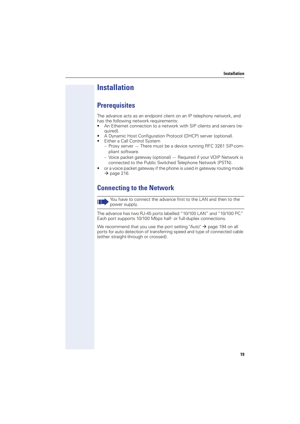 Installation, Prerequisites, Connecting to the network | Prerequisites connecting to the network | Siemens HIPATH 8000 User Manual | Page 19 / 249