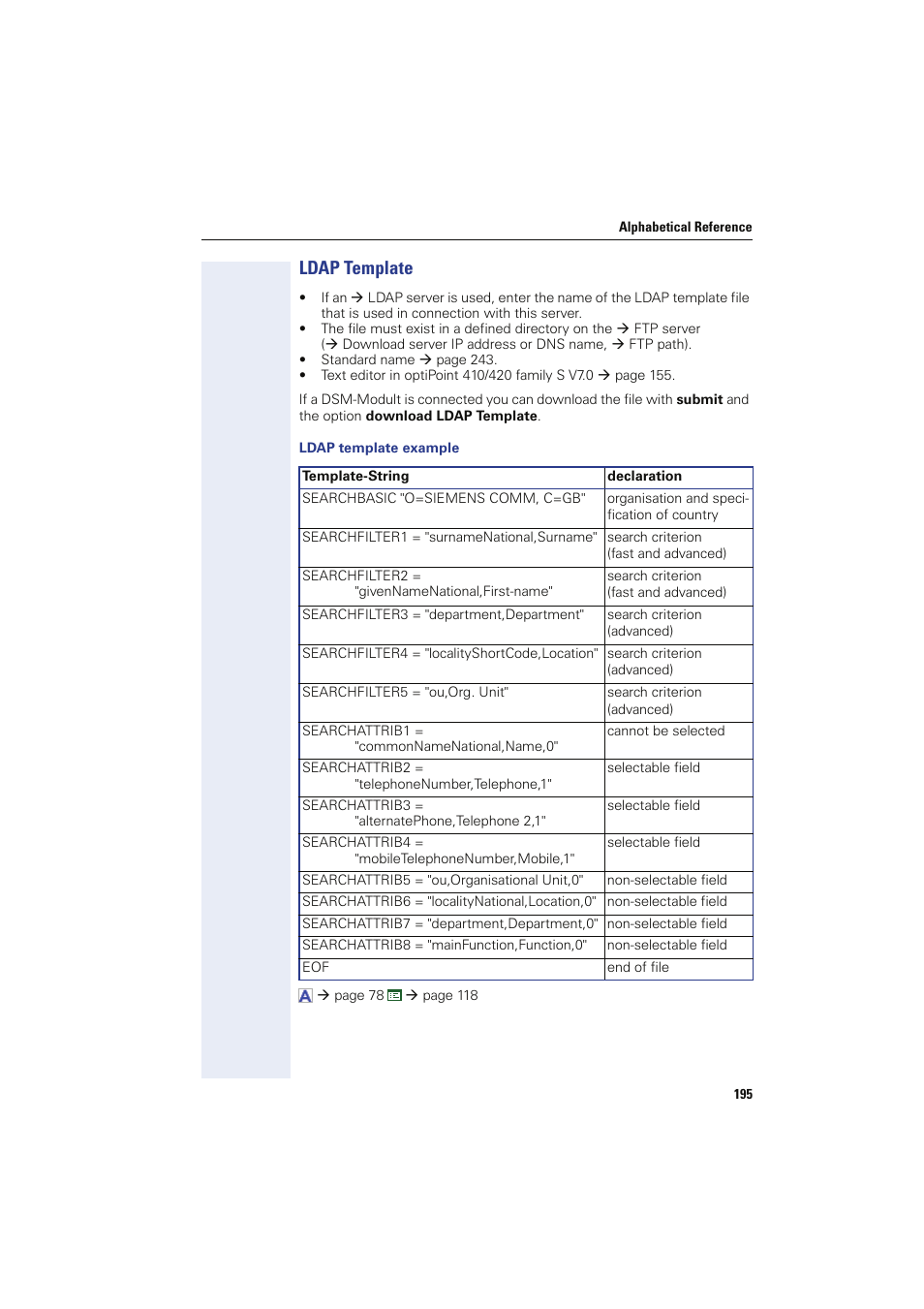 Ldap template, Ldap template example | Siemens HIPATH 8000 User Manual | Page 195 / 249