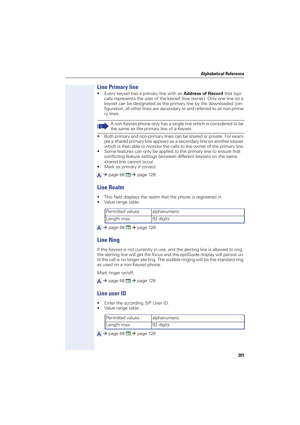 Line primary line, Line realm, Line ring | Line user id, Line primary line line realm line ring | Siemens HIPATH 8000 User Manual | Page 201 / 249