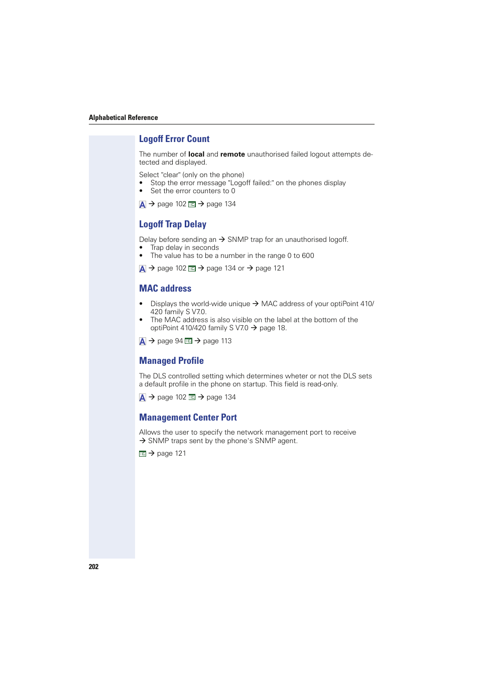 Logoff error count, Logoff trap delay, Mac address | Managed profile, Management center port | Siemens HIPATH 8000 User Manual | Page 202 / 249