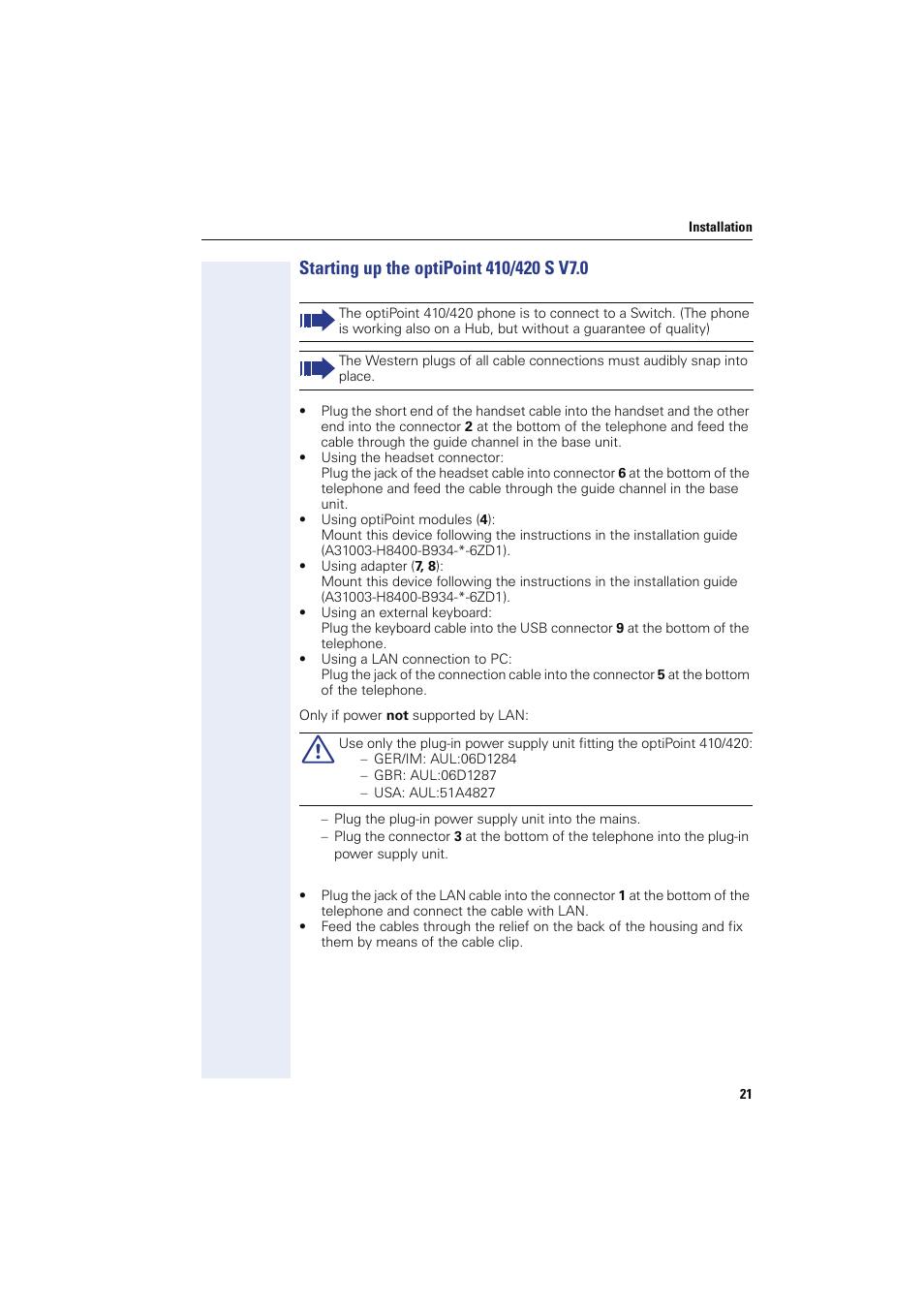 Starting up the optipoint 410/420 s v7.0 | Siemens HIPATH 8000 User Manual | Page 21 / 249