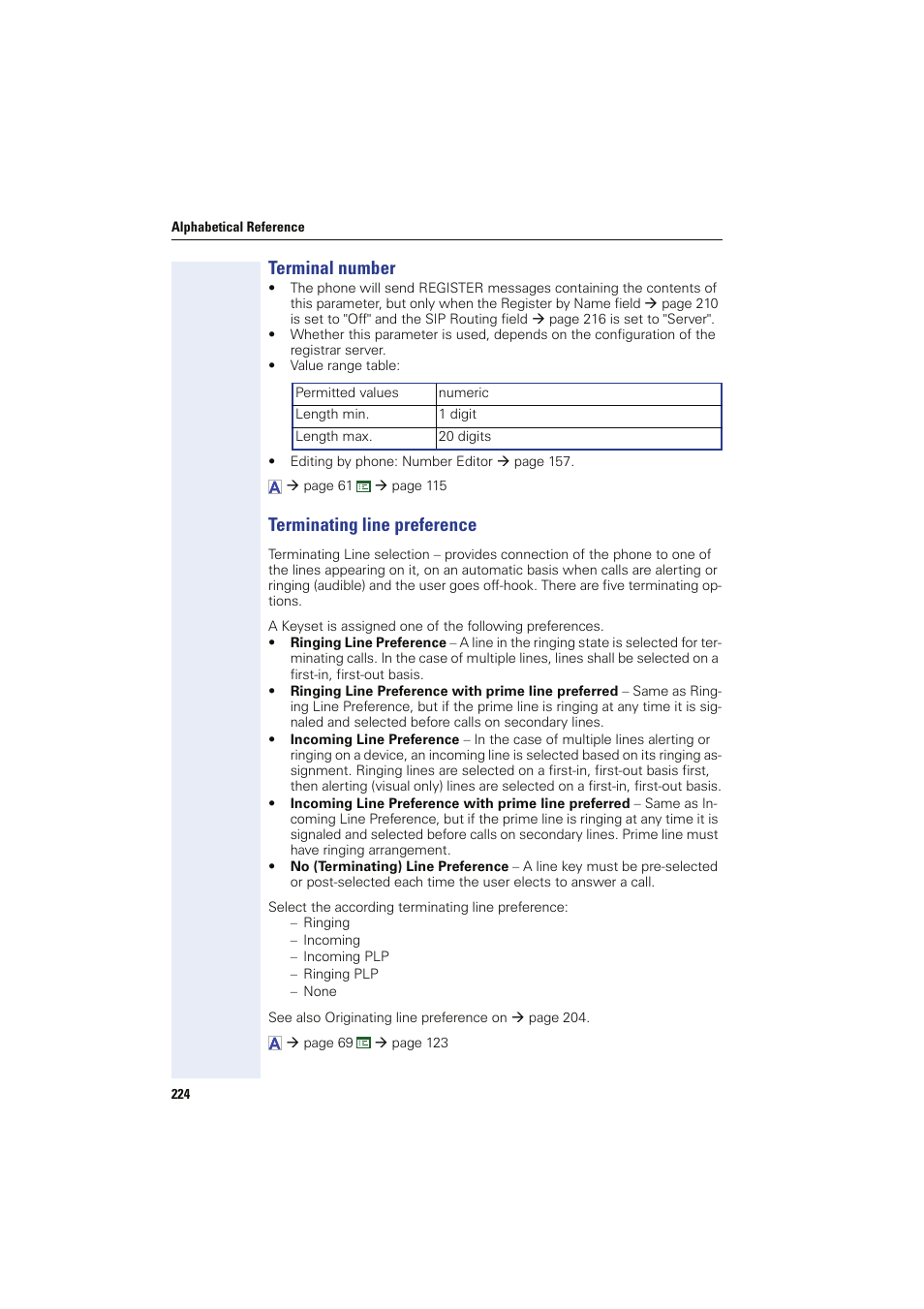 Terminal number, Terminating line preference, Terminal number terminating line preference | Term line pref | Siemens HIPATH 8000 User Manual | Page 224 / 249