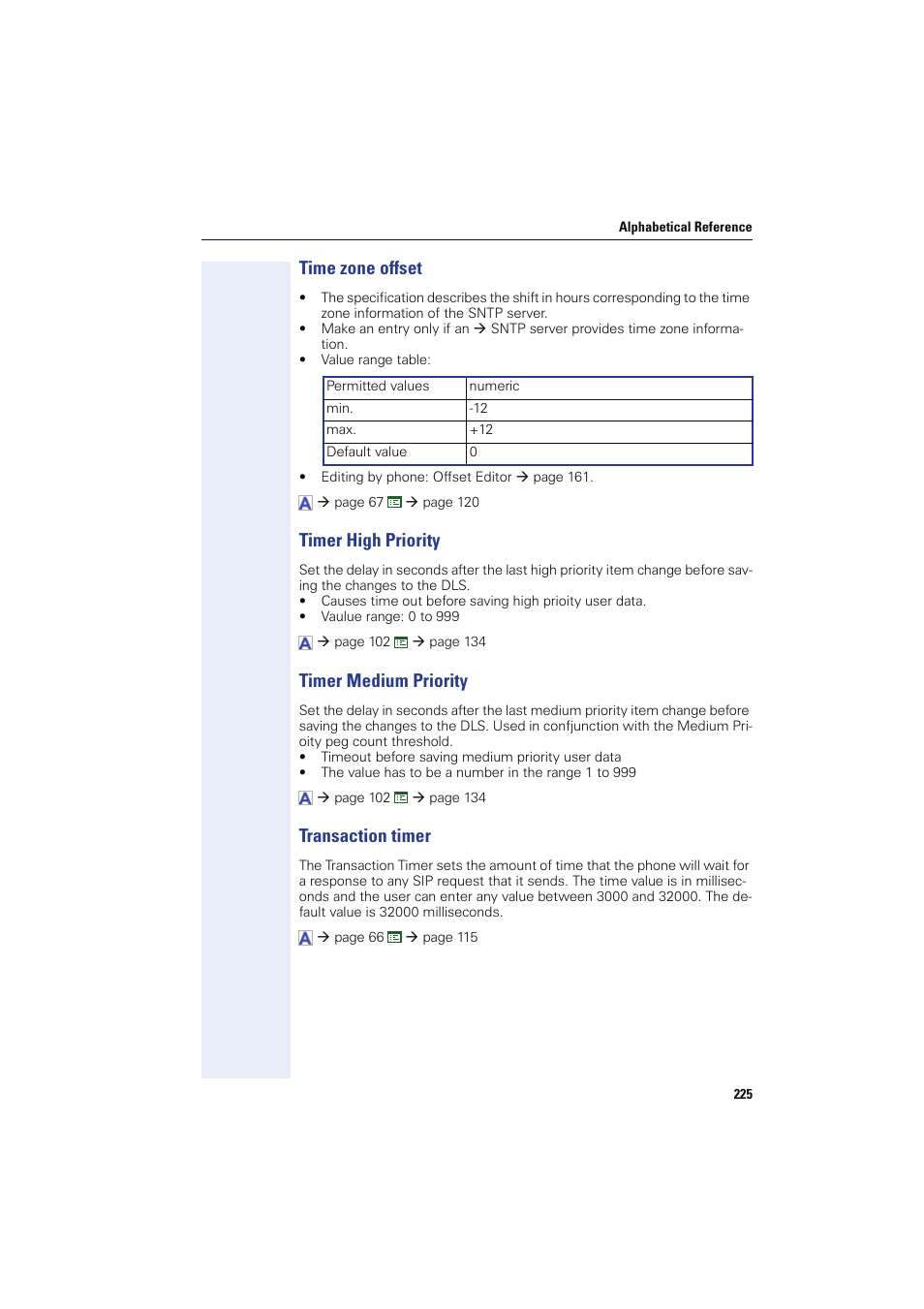 Time zone offset, Timer high priority, Timer medium priority | Transaction timer, Timezone offset | Siemens HIPATH 8000 User Manual | Page 225 / 249