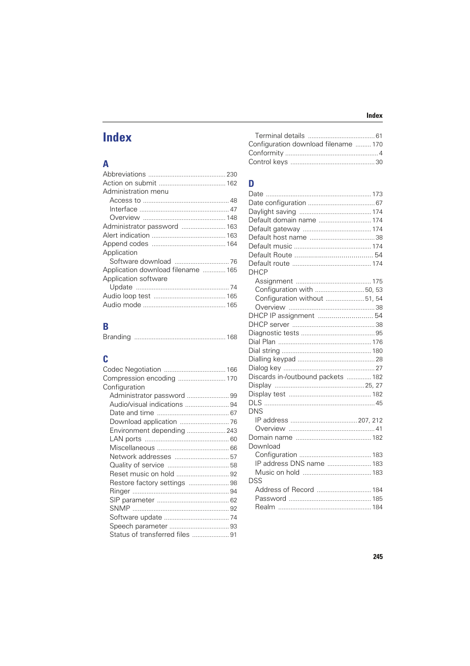 Index | Siemens HIPATH 8000 User Manual | Page 245 / 249