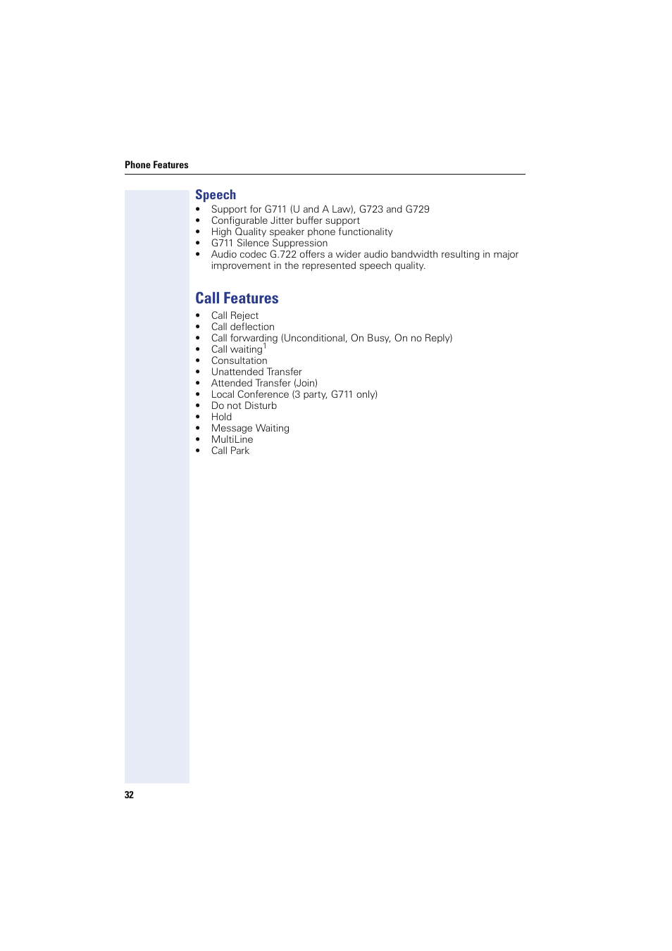 Speech, Call features | Siemens HIPATH 8000 User Manual | Page 32 / 249