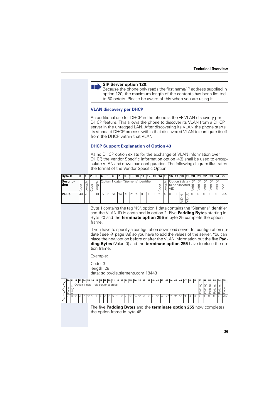 Vlan discovery per dhcp, Dhcp support explanation of option 43 | Siemens HIPATH 8000 User Manual | Page 39 / 249