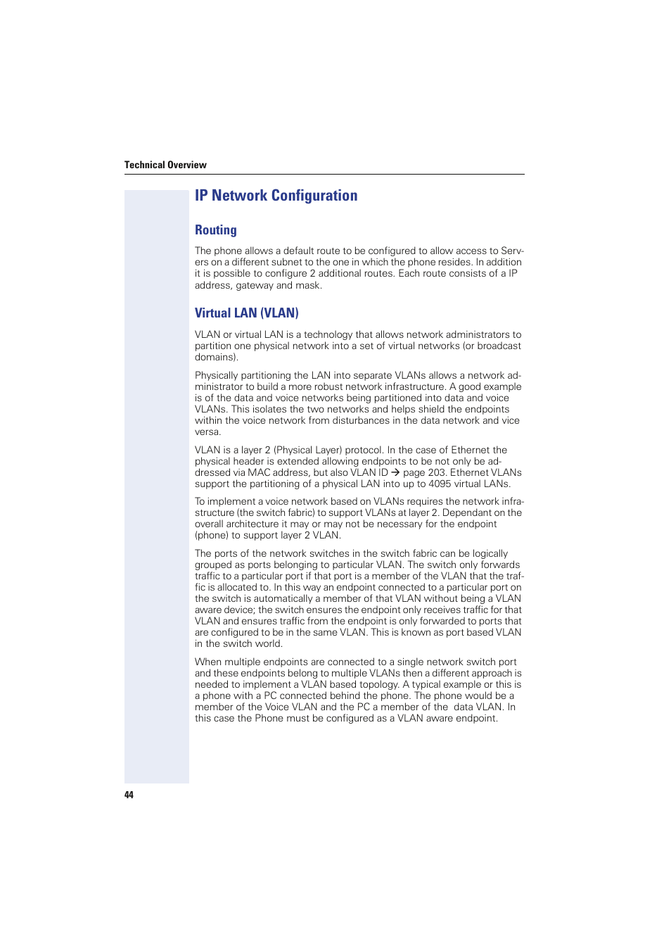 Ip network configuration, Routing, Virtual lan (vlan) | Routing virtual lan (vlan) | Siemens HIPATH 8000 User Manual | Page 44 / 249