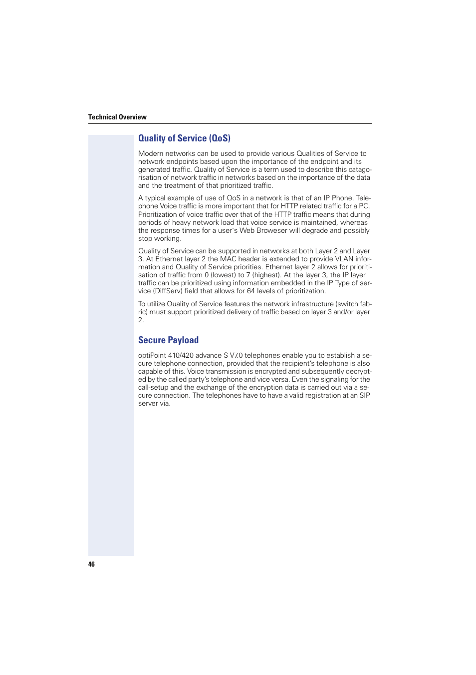 Quality of service (qos), Secure payload, Quality of service (qos) secure payload | Siemens HIPATH 8000 User Manual | Page 46 / 249