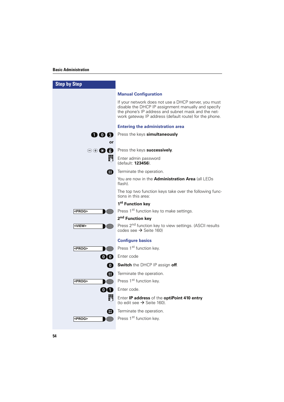 Manual configuration, Entering the administration area, Configure basics | Siemens HIPATH 8000 User Manual | Page 54 / 249